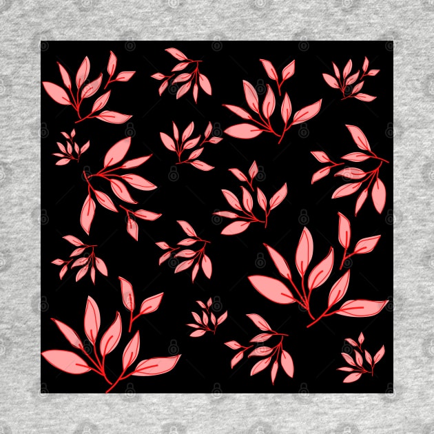 Pink leaves decorative pattern black by HR-the-Chemist